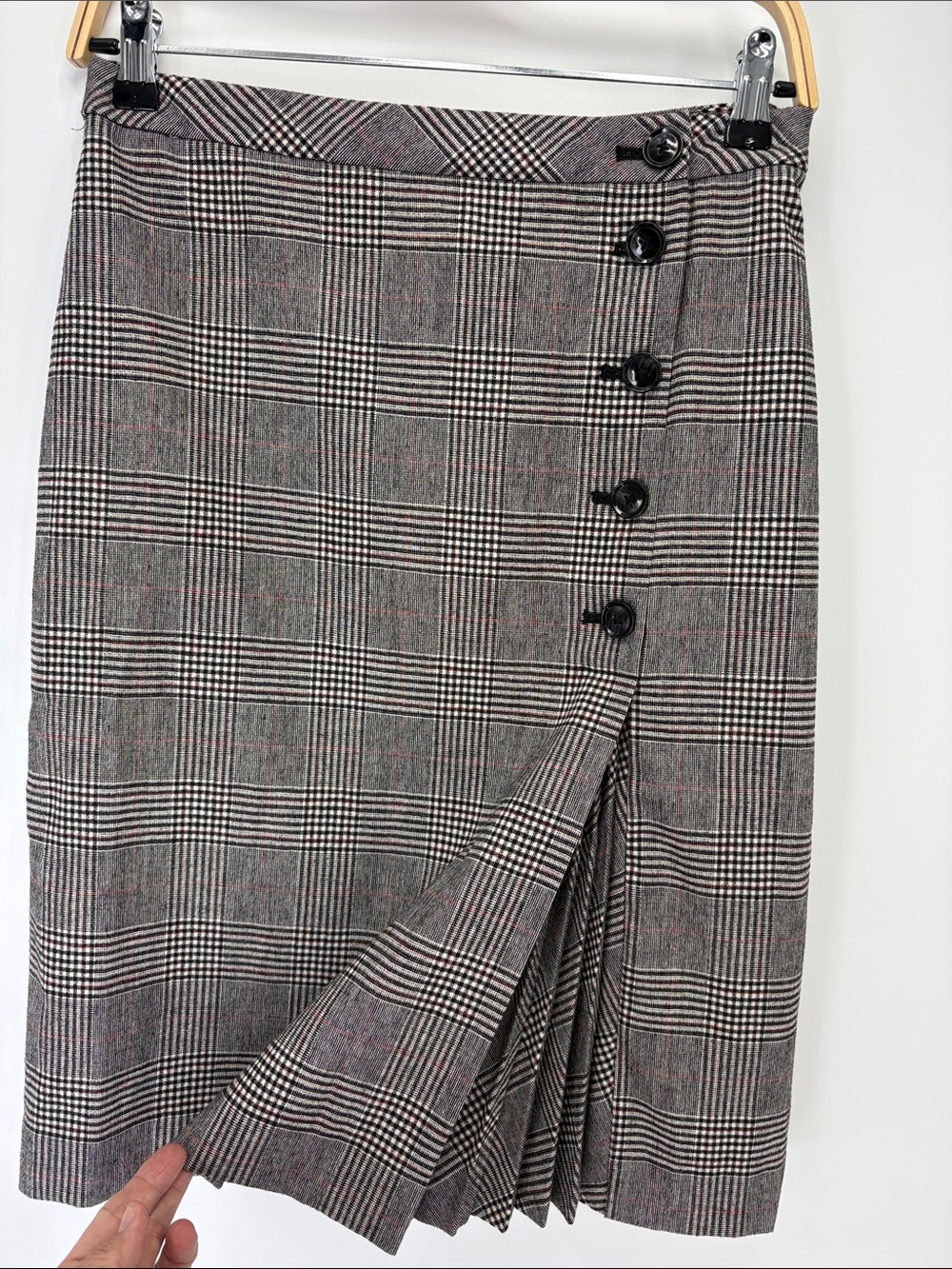 🍕Banana Republic Plaid Button-Front Midi Skirt - Black, Gray, red